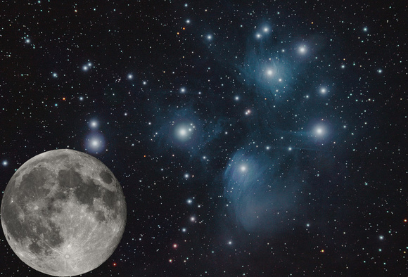 The Moon Compared to the Pleiades star cluster